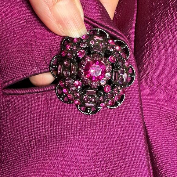 Vintage Badgley Mischka Two-Piece Satin Blend Magenta Blazer and Skirt Size 10 - Picture 6 of 13